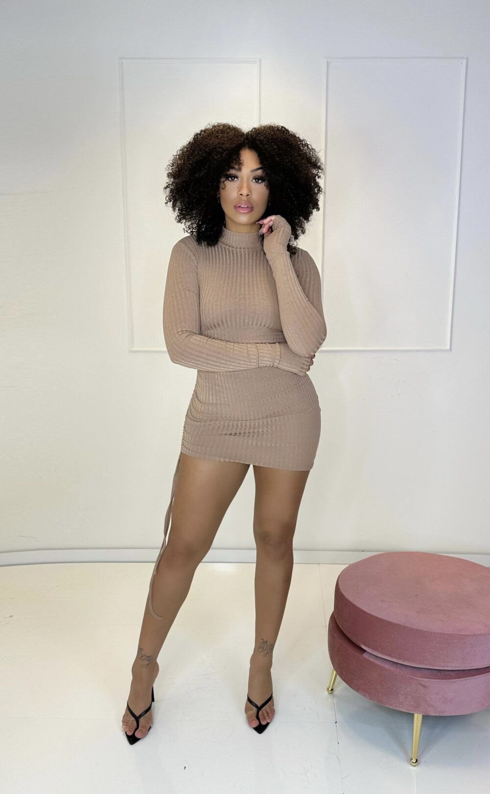 Pull one side Dress Brown